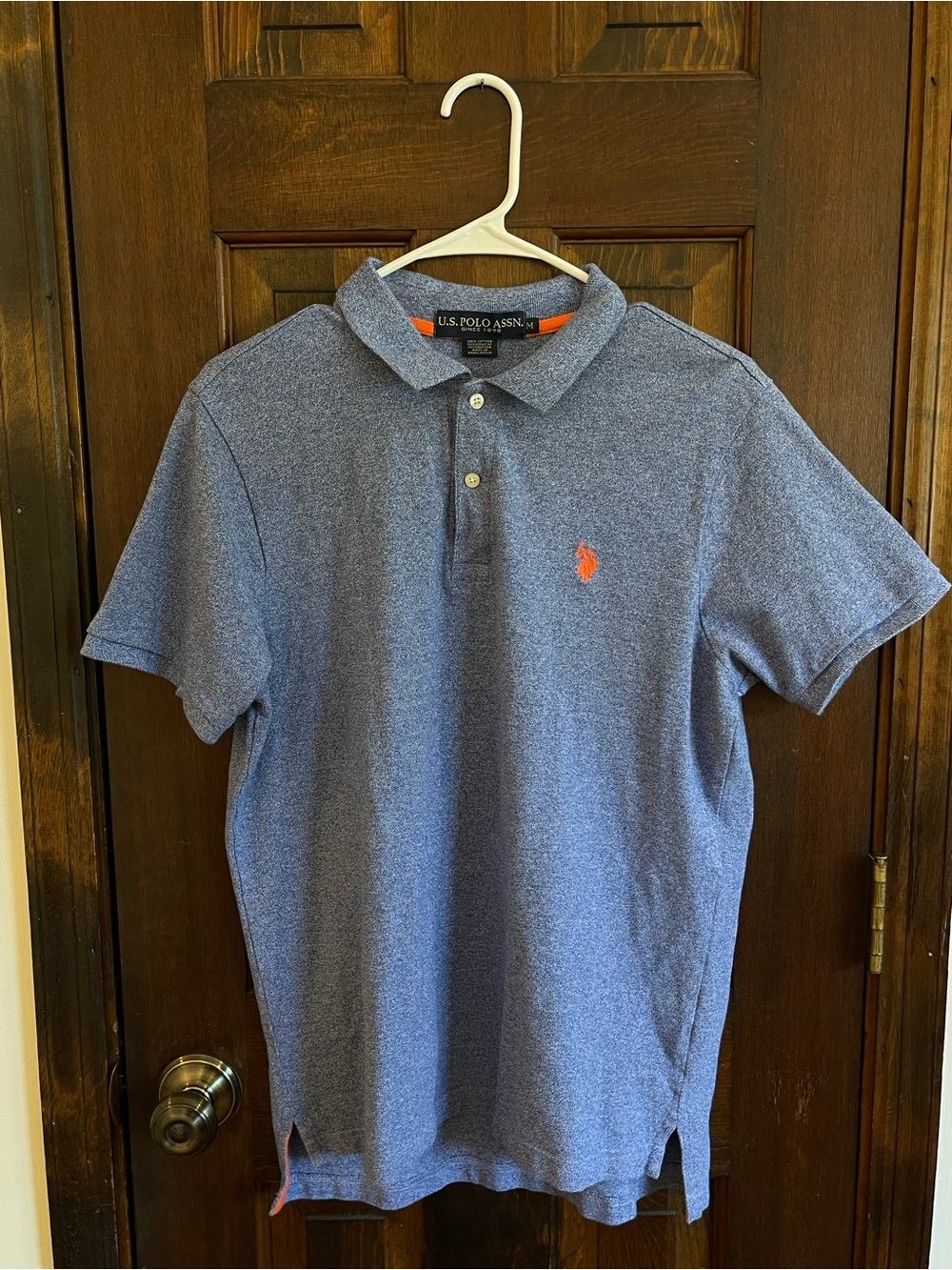U.S. Polo Assn. Blue Polo Shirt Orange Embroidered Logo Size M
